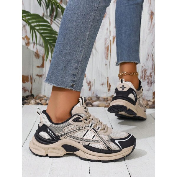 Zapatos deportivos de mujer para primavera y otoño, zapatos negros de piel y malla con costura, transpirables, livianos, cómodos, con cordones, zapatos para mujeres - Imagen 3