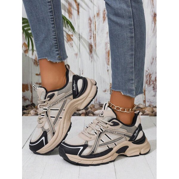 Zapatos deportivos de mujer para primavera y otoño, zapatos negros de piel y malla con costura, transpirables, livianos, cómodos, con cordones, zapatos para mujeres - Imagen 4