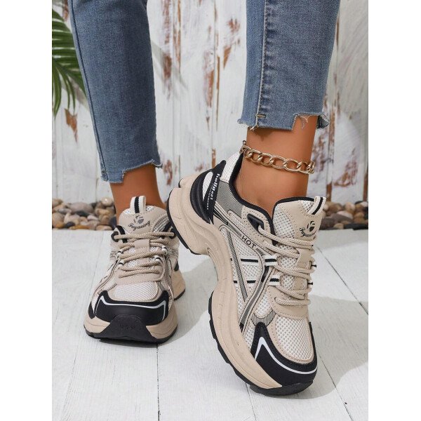 Zapatos deportivos de mujer para primavera y otoño, zapatos negros de piel y malla con costura, transpirables, livianos, cómodos, con cordones, zapatos para mujeres - Imagen 6