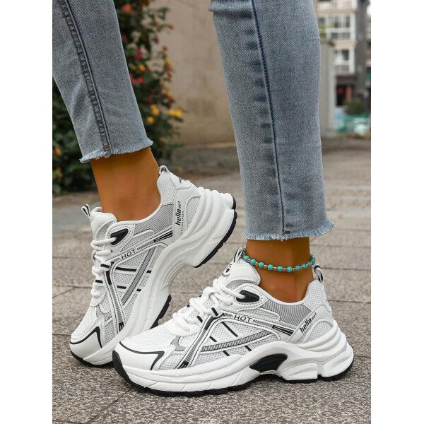 Zapatos deportivos de mujer para primavera y otoño, zapatos negros de piel y malla con costura, transpirables, livianos, cómodos, con cordones, zapatos para mujeres - Imagen 8