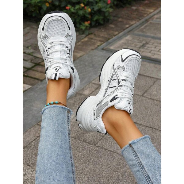 Zapatos deportivos de mujer para primavera y otoño, zapatos negros de piel y malla con costura, transpirables, livianos, cómodos, con cordones, zapatos para mujeres - Imagen 10
