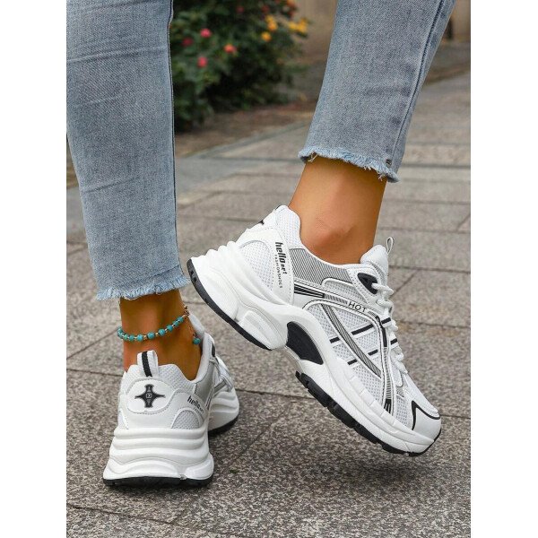 Zapatos deportivos de mujer para primavera y otoño, zapatos negros de piel y malla con costura, transpirables, livianos, cómodos, con cordones, zapatos para mujeres - Imagen 11