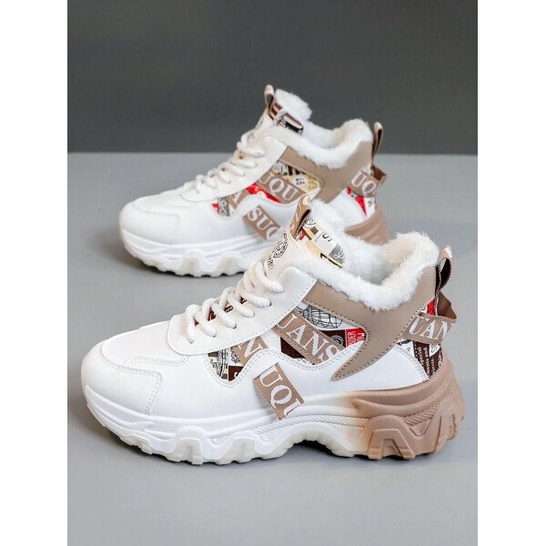 Zapatillas deportivas con bloques de color para mujer 2025, zapatos casuales de moda con forro de piel para otoño/invierno - Imagen 3