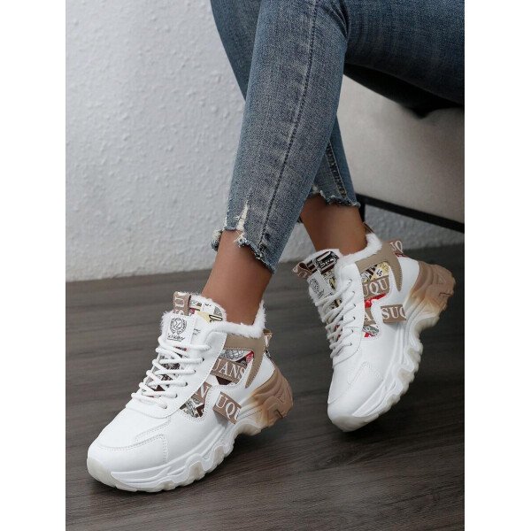 Zapatillas deportivas con bloques de color para mujer 2025, zapatos casuales de moda con forro de piel para otoño/invierno - Imagen 5