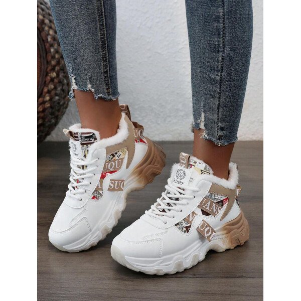 Zapatillas deportivas con bloques de color para mujer 2025, zapatos casuales de moda con forro de piel para otoño/invierno - Imagen 6