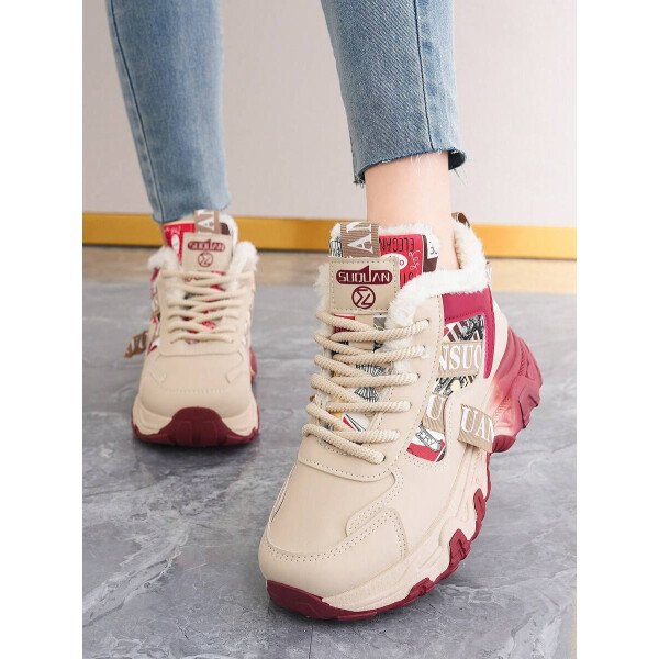 Zapatillas deportivas con bloques de color para mujer 2025, zapatos casuales de moda con forro de piel para otoño/invierno - Imagen 12