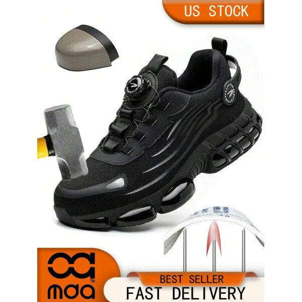 Zapatos de seguridad con puntera de acero ligeros, zapatillas de trabajo de hombre, botas de trabajo con botón giratorio de fácil uso, botas de trabajo deportivas y respirables para hombres - Imagen 3