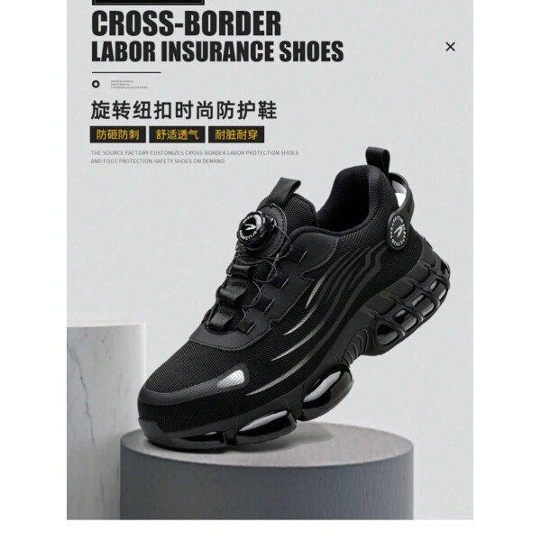 Zapatos de seguridad con puntera de acero ligeros, zapatillas de trabajo de hombre, botas de trabajo con botón giratorio de fácil uso, botas de trabajo deportivas y respirables para hombres - Imagen 4