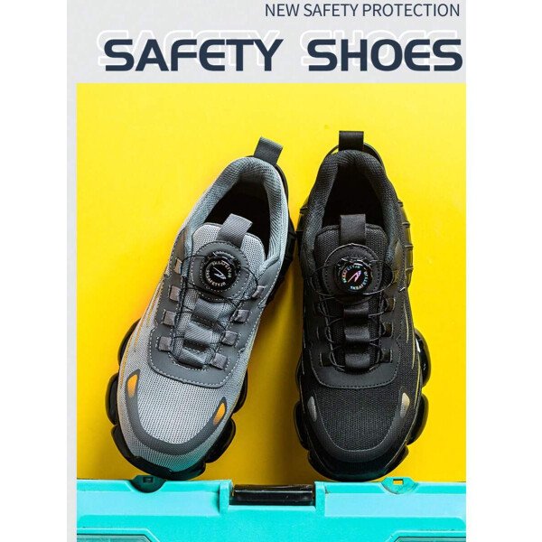 Zapatos de seguridad con puntera de acero ligeros, zapatillas de trabajo de hombre, botas de trabajo con botón giratorio de fácil uso, botas de trabajo deportivas y respirables para hombres - Imagen 10