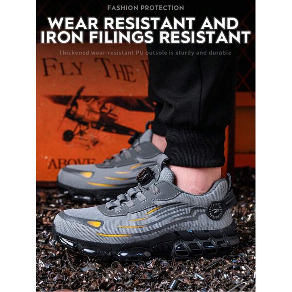 Zapatos de seguridad con puntera de acero ligeros, zapatillas de trabajo de hombre, botas de trabajo con botón giratorio de fácil uso, botas de trabajo deportivas y respirables para hombres - Imagen 12