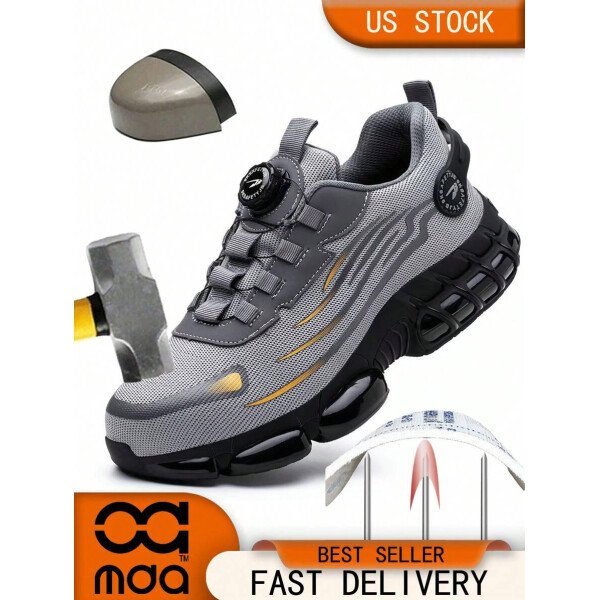Zapatos de seguridad con puntera de acero ligeros, zapatillas de trabajo de hombre, botas de trabajo con botón giratorio de fácil uso, botas de trabajo deportivas y respirables para hombres - Imagen 14
