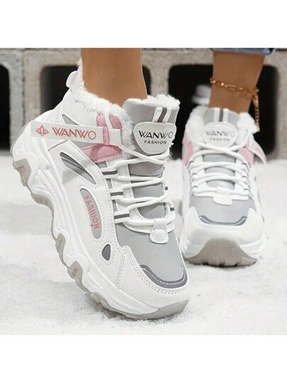 Zapatos de algodón de felpa Botas de nieve para mujer Botas de nieve gruesas y cálidas de felpa Zapatos de algodón Versátiles Casuales Zapatos de senderismo deportivos para el hogar