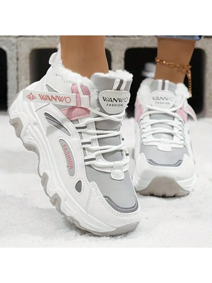 Zapatos de algodón de felpa Botas de nieve para mujer Botas de nieve gruesas y cálidas de felpa Zapatos de algodón Versátiles Casuales Zapatos de senderismo deportivos para el hogar - Imagen 13