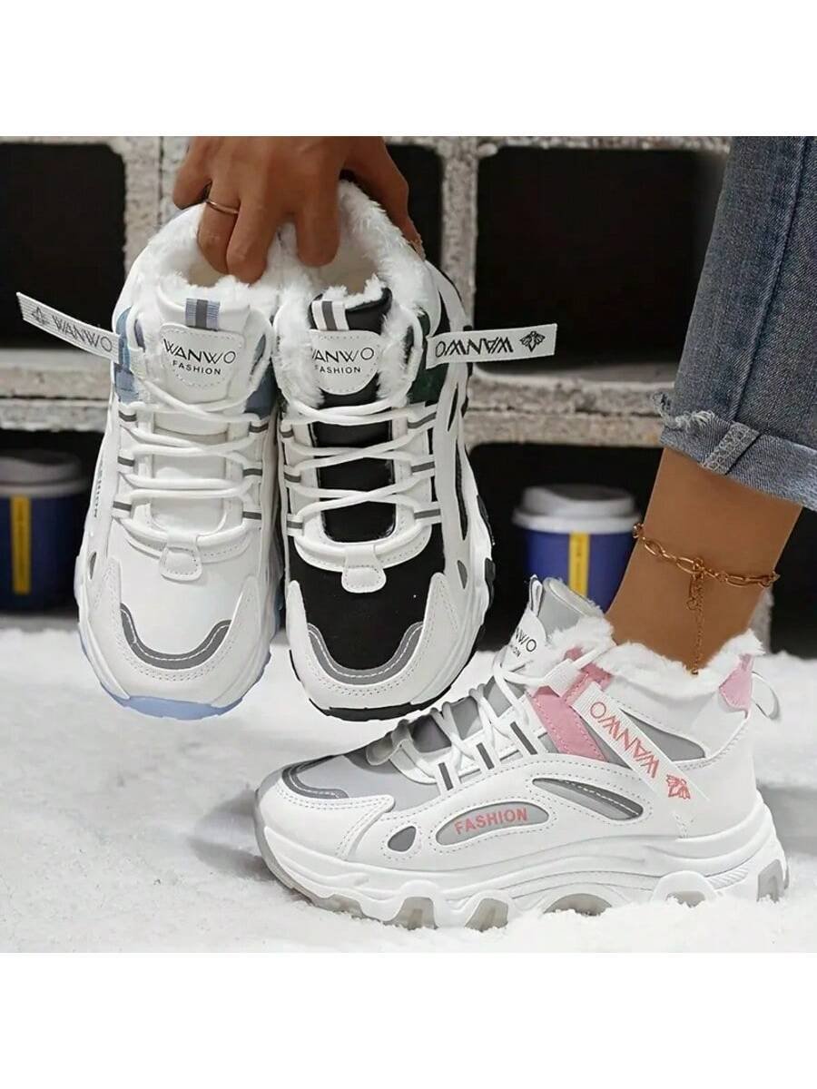 Zapatos de algodón de felpa Botas de nieve para mujer Botas de nieve gruesas y cálidas de felpa Zapatos de algodón Versátiles Casuales Zapatos de senderismo deportivos para el hogar - Imagen 14