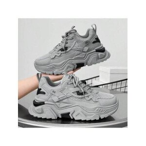 Zapatos deportivos casuales multifuncionales de suela gruesa para mujer, parte superior de malla transpirable y suela duradera de PU/caucho, zapatos deportivos casuales con cordones con decoración azul, muy adecuados para ropa casual, accesorios de calzado versátiles.