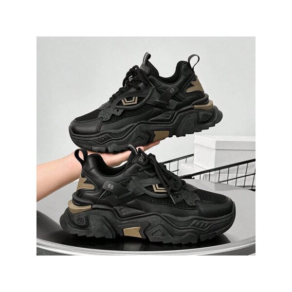 Zapatos deportivos casuales multifuncionales de suela gruesa para mujer, parte superior de malla transpirable y suela duradera de PU/caucho, zapatos deportivos casuales con cordones con decoración azul, muy adecuados para ropa casual, accesorios de calzado versátiles. - Imagen 2