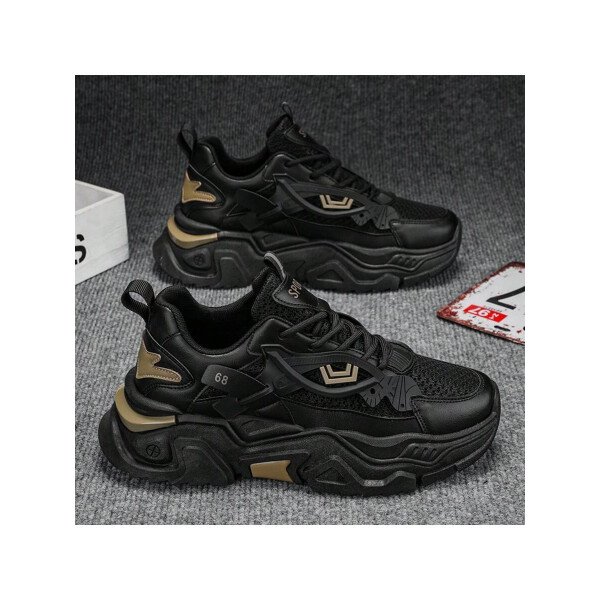 Zapatos deportivos casuales multifuncionales de suela gruesa para mujer, parte superior de malla transpirable y suela duradera de PU/caucho, zapatos deportivos casuales con cordones con decoración azul, muy adecuados para ropa casual, accesorios de calzado versátiles. - Imagen 3