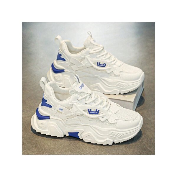 Zapatos deportivos casuales multifuncionales de suela gruesa para mujer, parte superior de malla transpirable y suela duradera de PU/caucho, zapatos deportivos casuales con cordones con decoración azul, muy adecuados para ropa casual, accesorios de calzado versátiles. - Imagen 10