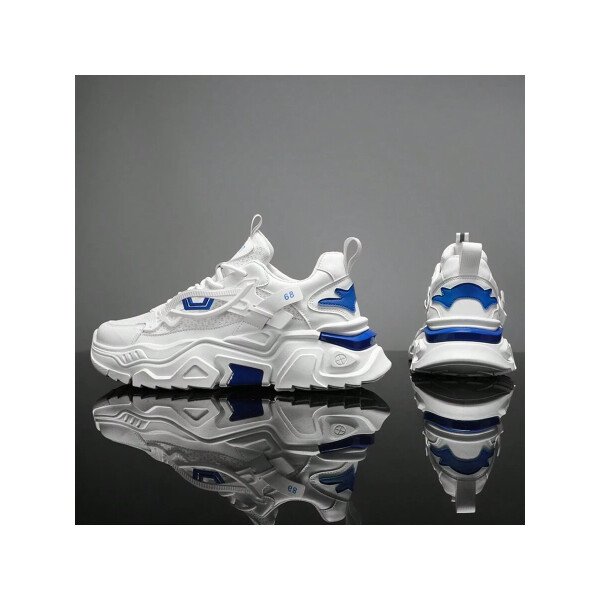 Zapatos deportivos casuales multifuncionales de suela gruesa para mujer, parte superior de malla transpirable y suela duradera de PU/caucho, zapatos deportivos casuales con cordones con decoración azul, muy adecuados para ropa casual, accesorios de calzado versátiles. - Imagen 11