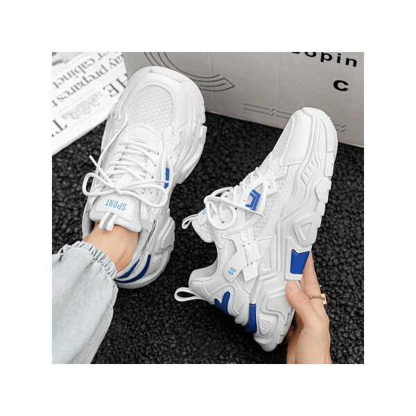 Zapatos deportivos casuales multifuncionales de suela gruesa para mujer, parte superior de malla transpirable y suela duradera de PU/caucho, zapatos deportivos casuales con cordones con decoración azul, muy adecuados para ropa casual, accesorios de calzado versátiles. - Imagen 12