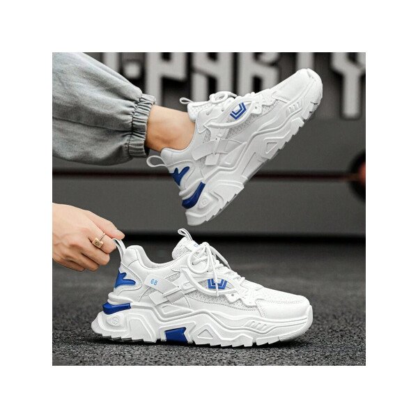 Zapatos deportivos casuales multifuncionales de suela gruesa para mujer, parte superior de malla transpirable y suela duradera de PU/caucho, zapatos deportivos casuales con cordones con decoración azul, muy adecuados para ropa casual, accesorios de calzado versátiles. - Imagen 13