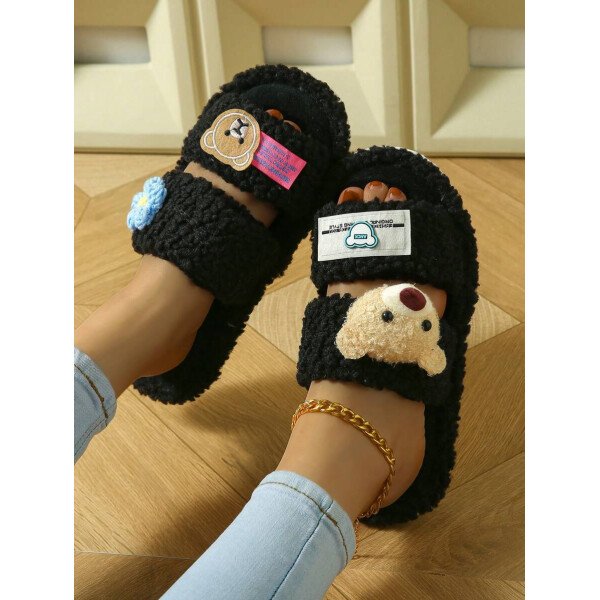 Zapatillas de casa de mujer de peluche, zapatillas de oso, zapatillas negras, zapatillas lindas, zapatillas , zapatillas de suela fina de EVA, zapatillas ligeras, zapatillas de suela suave, zapatillas mudas, zapatillas para suelos de madera, zapatillas de dormitorio, zapatillas de interior, zapatillas de hogar, zapatillas de patio, zapatillas de oficina, zapatillas de hotel, zapatillas de alfombra, zapatillas de dibujos animados, zapatillas esponjosas, zapatillas de mujer - Imagen 2