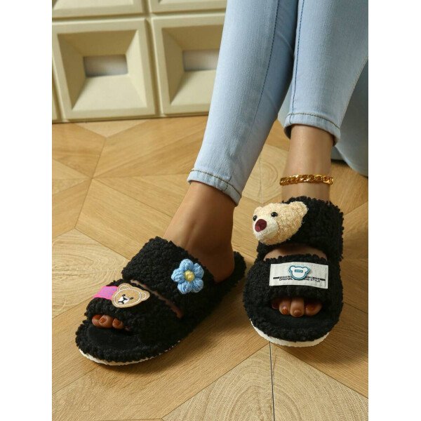 Zapatillas de casa de mujer de peluche, zapatillas de oso, zapatillas negras, zapatillas lindas, zapatillas , zapatillas de suela fina de EVA, zapatillas ligeras, zapatillas de suela suave, zapatillas mudas, zapatillas para suelos de madera, zapatillas de dormitorio, zapatillas de interior, zapatillas de hogar, zapatillas de patio, zapatillas de oficina, zapatillas de hotel, zapatillas de alfombra, zapatillas de dibujos animados, zapatillas esponjosas, zapatillas de mujer - Imagen 3