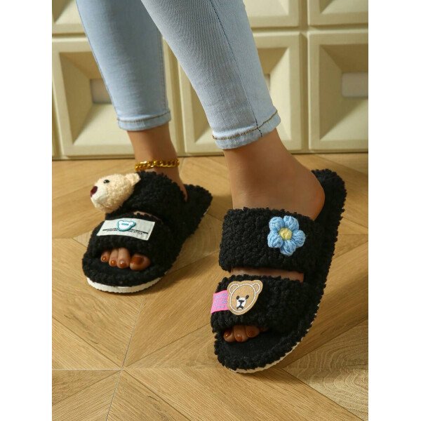 Zapatillas de casa de mujer de peluche, zapatillas de oso, zapatillas negras, zapatillas lindas, zapatillas , zapatillas de suela fina de EVA, zapatillas ligeras, zapatillas de suela suave, zapatillas mudas, zapatillas para suelos de madera, zapatillas de dormitorio, zapatillas de interior, zapatillas de hogar, zapatillas de patio, zapatillas de oficina, zapatillas de hotel, zapatillas de alfombra, zapatillas de dibujos animados, zapatillas esponjosas, zapatillas de mujer - Imagen 5