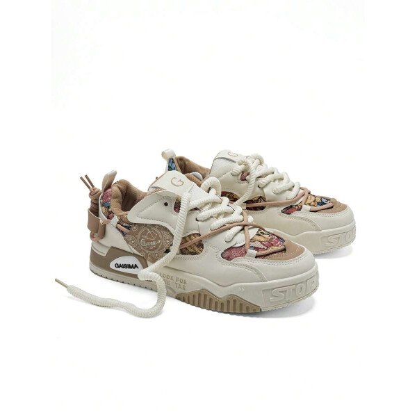 Zapatillas casuales transpirables para hombre, de suela gruesa, antideslizantes, con estampado de graffiti aleatorio, ideales para festivales de música, fiestas Y2K, vuelta al colegio, otoño, Halloween y invierno - Imagen 5