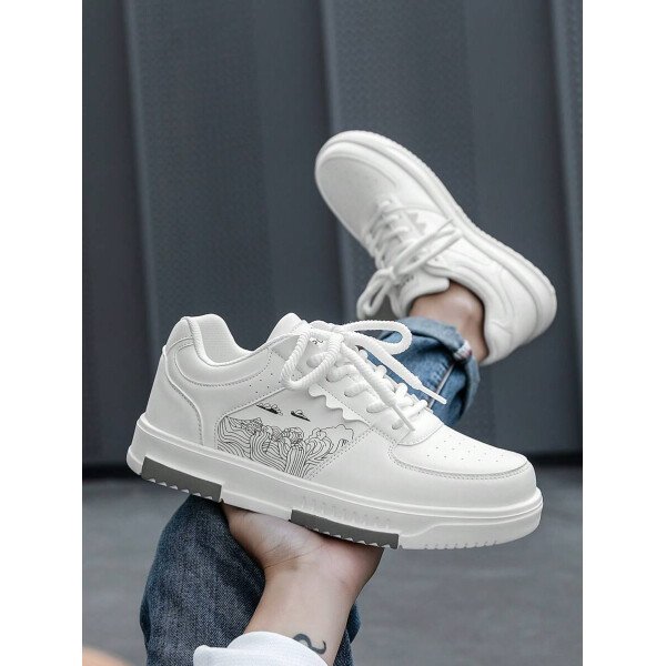 (Talla pequeña) Zapatillas casuales con cordones y estampado de graffiti aleatorio de estilo moderno para hombres, zapatos deportivos versátiles de retazos para exteriores, zapatos para parejas - Imagen 40