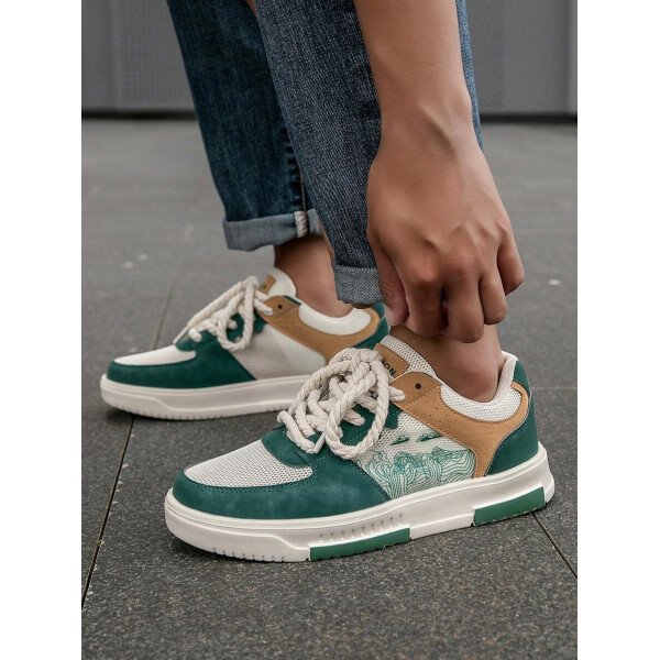(Talla pequeña) Zapatillas casuales con cordones y estampado de graffiti aleatorio de estilo moderno para hombres, zapatos deportivos versátiles de retazos para exteriores, zapatos para parejas - Imagen 50