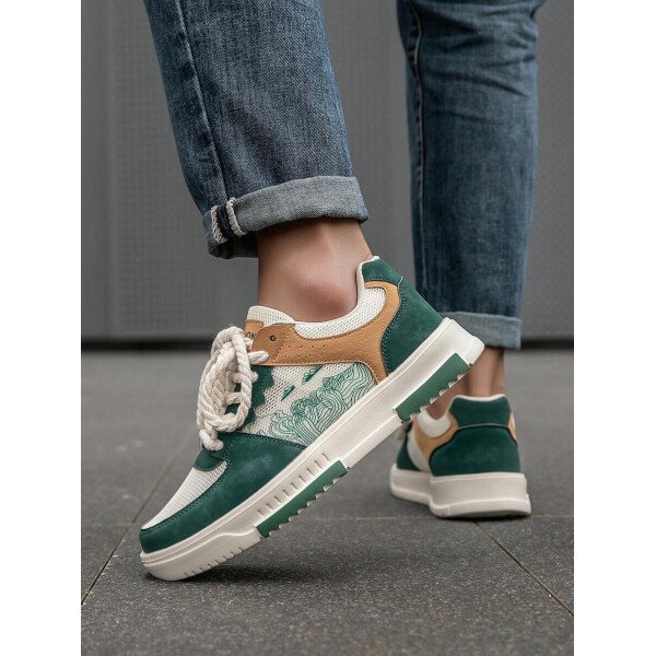 (Talla pequeña) Zapatillas casuales con cordones y estampado de graffiti aleatorio de estilo moderno para hombres, zapatos deportivos versátiles de retazos para exteriores, zapatos para parejas - Imagen 51