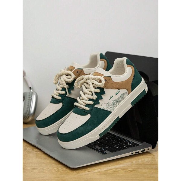 (Talla pequeña) Zapatillas casuales con cordones y estampado de graffiti aleatorio de estilo moderno para hombres, zapatos deportivos versátiles de retazos para exteriores, zapatos para parejas - Imagen 56