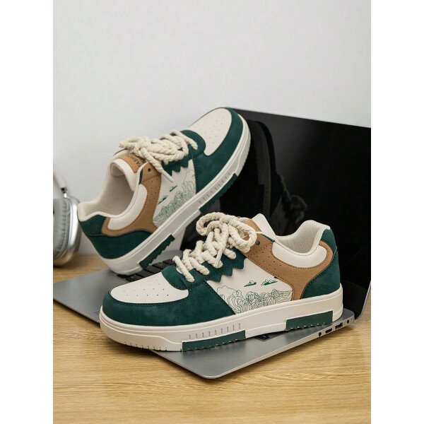 (Talla pequeña) Zapatillas casuales con cordones y estampado de graffiti aleatorio de estilo moderno para hombres, zapatos deportivos versátiles de retazos para exteriores, zapatos para parejas - Imagen 57