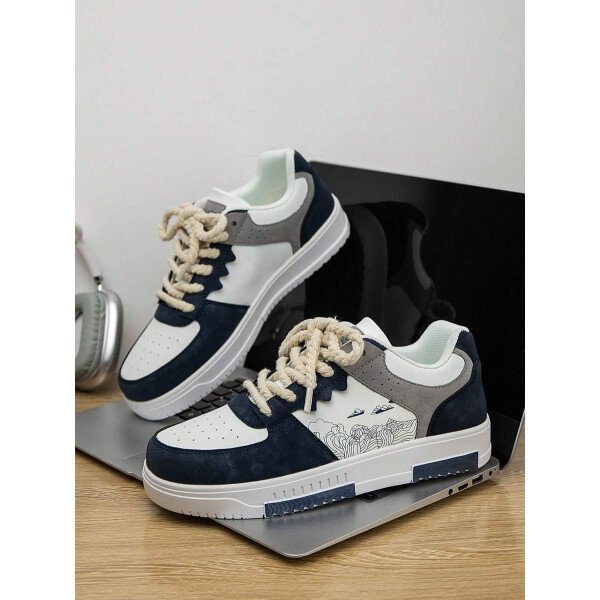 (Talla pequeña) Zapatillas casuales con cordones y estampado de graffiti aleatorio de estilo moderno para hombres, zapatos deportivos versátiles de retazos para exteriores, zapatos para parejas - Imagen 62