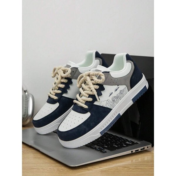 (Talla pequeña) Zapatillas casuales con cordones y estampado de graffiti aleatorio de estilo moderno para hombres, zapatos deportivos versátiles de retazos para exteriores, zapatos para parejas - Imagen 65