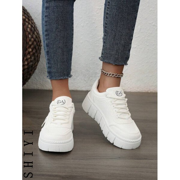 Zapatos casuales de mujer nuevos para el Spring Break, zapatos de mujer con suela gruesa, zapatos blancos, zapatos deportivos cómodos, aumentan la altura en 5 cm, zapatos para fiestas, adecuados para el estilo deportivo de mujeres de baja estatura - Imagen 8