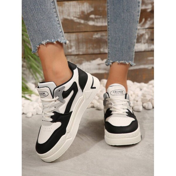 Nuevos zapatos de skate para estudiantes mujer primavera 2025 en blanco y negro, zapatillas de moda versátiles y respirables, zapatos casuales estilo Ins - Imagen 5