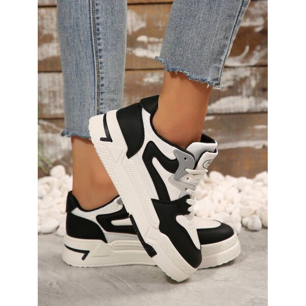 Nuevos zapatos de skate para estudiantes mujer primavera 2025 en blanco y negro, zapatillas de moda versátiles y respirables, zapatos casuales estilo Ins - Imagen 6