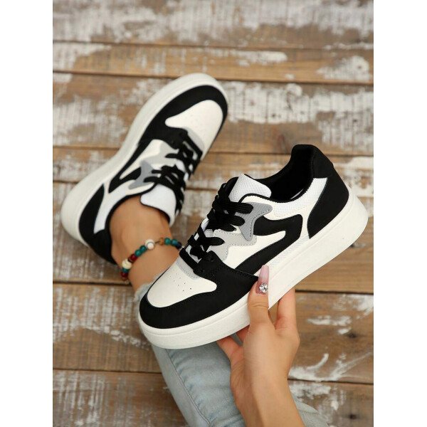 Nuevos zapatos de skate para estudiantes mujer primavera 2025 en blanco y negro, zapatillas de moda versátiles y respirables, zapatos casuales estilo Ins - Imagen 17