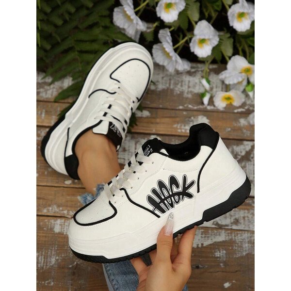 Nuevos zapatos de skate para estudiantes mujer primavera 2025 en blanco y negro, zapatillas de moda versátiles y respirables, zapatos casuales estilo Ins - Imagen 27