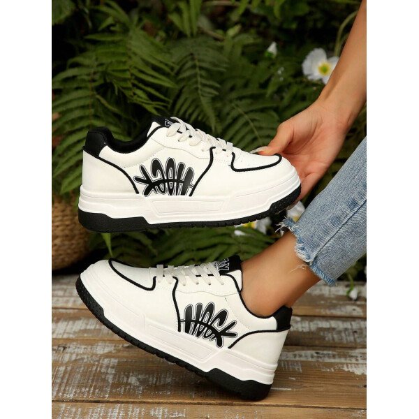 Nuevos zapatos de skate para estudiantes mujer primavera 2025 en blanco y negro, zapatillas de moda versátiles y respirables, zapatos casuales estilo Ins - Imagen 28