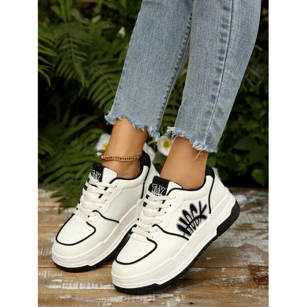 Nuevos zapatos de skate para estudiantes mujer primavera 2025 en blanco y negro, zapatillas de moda versátiles y respirables, zapatos casuales estilo Ins - Imagen 29