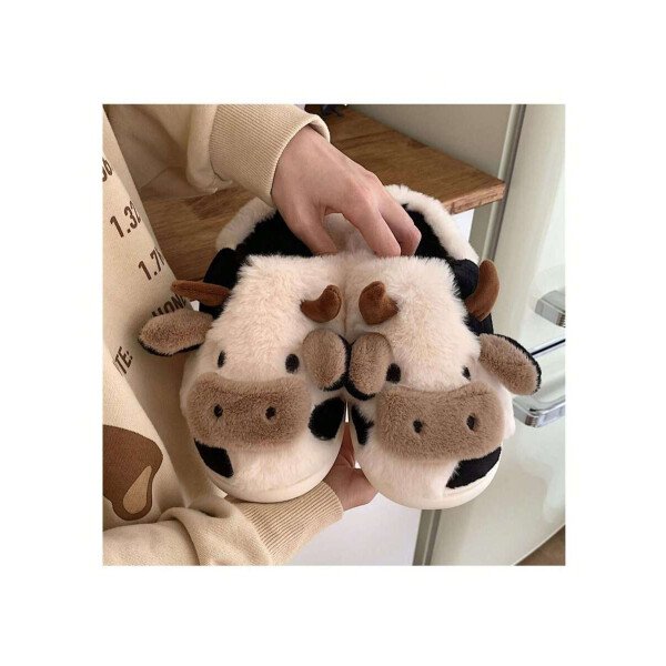 Pantuflas suaves de vaca para mujer: acogedoras zapatillas de algodón con estampado animal - Imagen 3