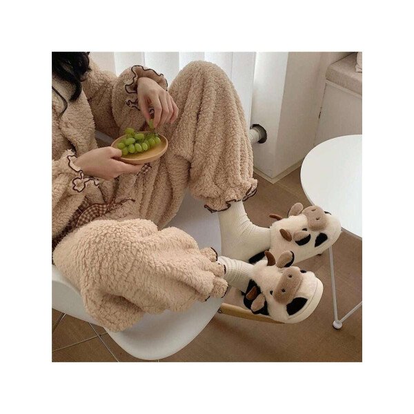 Pantuflas suaves de vaca para mujer: acogedoras zapatillas de algodón con estampado animal - Imagen 5