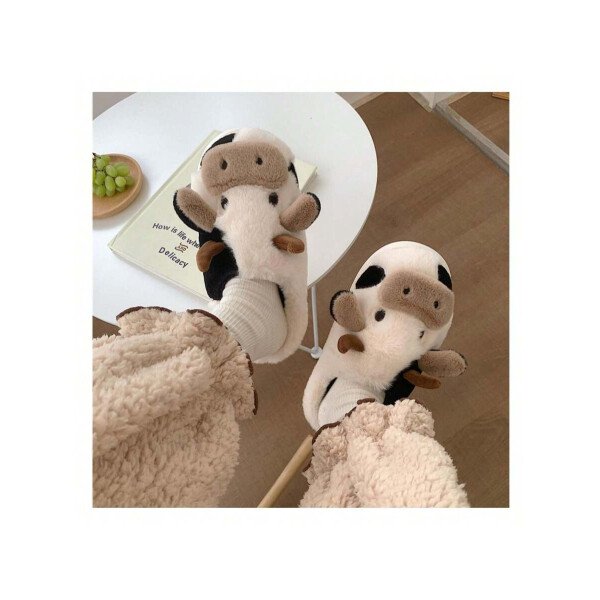 Pantuflas suaves de vaca para mujer: acogedoras zapatillas de algodón con estampado animal - Imagen 6