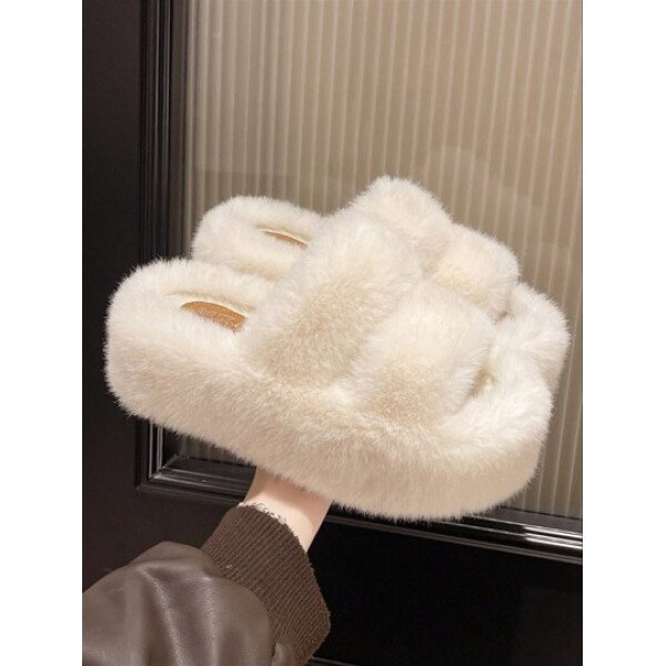Nuevas zapatillas de mujer de invierno con suela gruesa y tacón alto esponjoso, zapatillas de estilo hada de otoño para uso en exteriores con plataforma elevadora pequeña, zapatillas de oficina para interiores, tallas 34-42