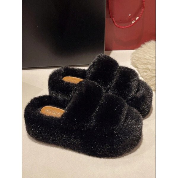 Nuevas zapatillas de mujer de invierno con suela gruesa y tacón alto esponjoso, zapatillas de estilo hada de otoño para uso en exteriores con plataforma elevadora pequeña, zapatillas de oficina para interiores, tallas 34-42 - Imagen 2