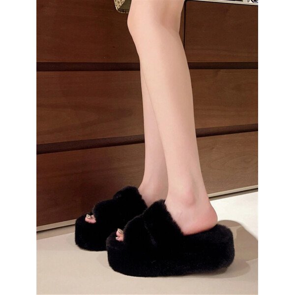 Nuevas zapatillas de mujer de invierno con suela gruesa y tacón alto esponjoso, zapatillas de estilo hada de otoño para uso en exteriores con plataforma elevadora pequeña, zapatillas de oficina para interiores, tallas 34-42 - Imagen 3