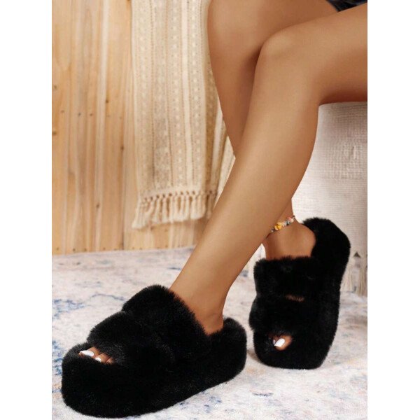 Nuevas zapatillas de mujer de invierno con suela gruesa y tacón alto esponjoso, zapatillas de estilo hada de otoño para uso en exteriores con plataforma elevadora pequeña, zapatillas de oficina para interiores, tallas 34-42 - Imagen 6
